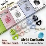 Air31 earbuds With SILICON POUCH wireless crystal Transparent and Bluetooth Air 31Type C - Image 4