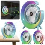 USB Charging Colorful Running Horse Lamp Standing Fan Portable Charging Small Fan Loop Silent Low Noise Atmosphere Light - Image 5